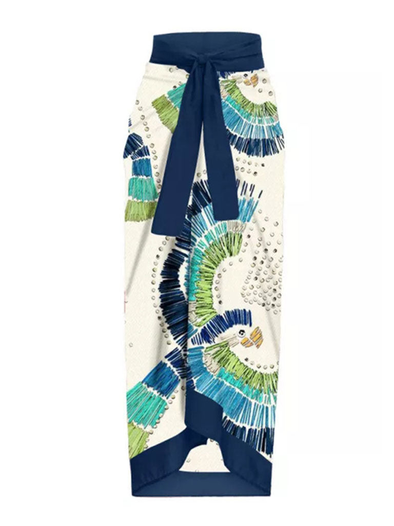 Blue Floral Print Ruffles Strap One Piece