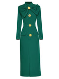 Green Bow Collar Long Sleeve 1940S Bodycon Vintage Dress