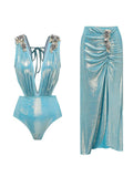 Blue Luminous Fabric One-piece Swimsuit