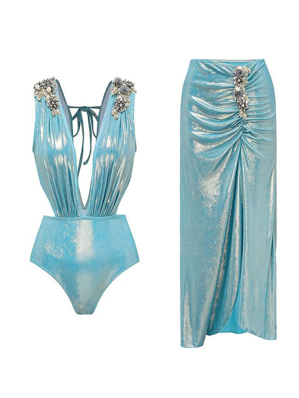 Blue Luminous Fabric One-piece Swimsuit