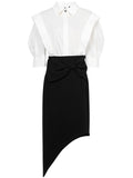 2PS White 1950S Vintage Classic Top And Black Bow Irregular Skirt Suit