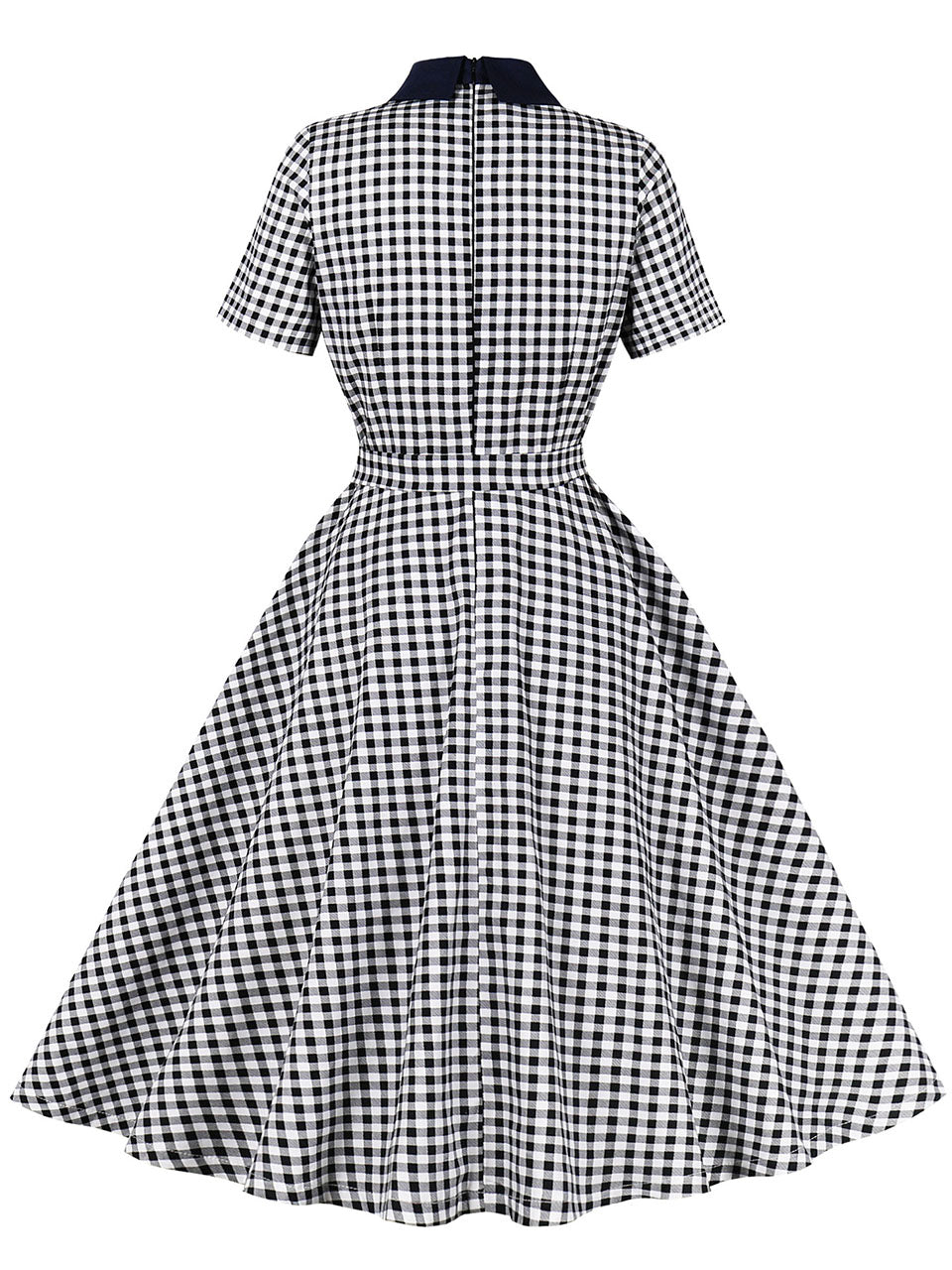 1950S Black Peter Pan Collar Plaid Short Sleeve Vintage Swing Dress