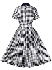 1950S Black Peter Pan Collar Plaid Short Sleeve Vintage Swing Dress