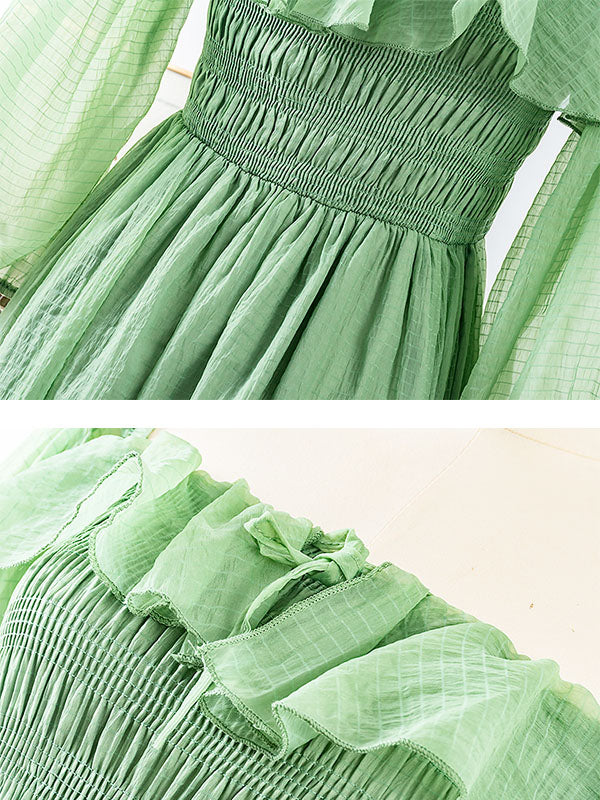 Green Mid Centuries Ruffles Vintage Maxi Dress