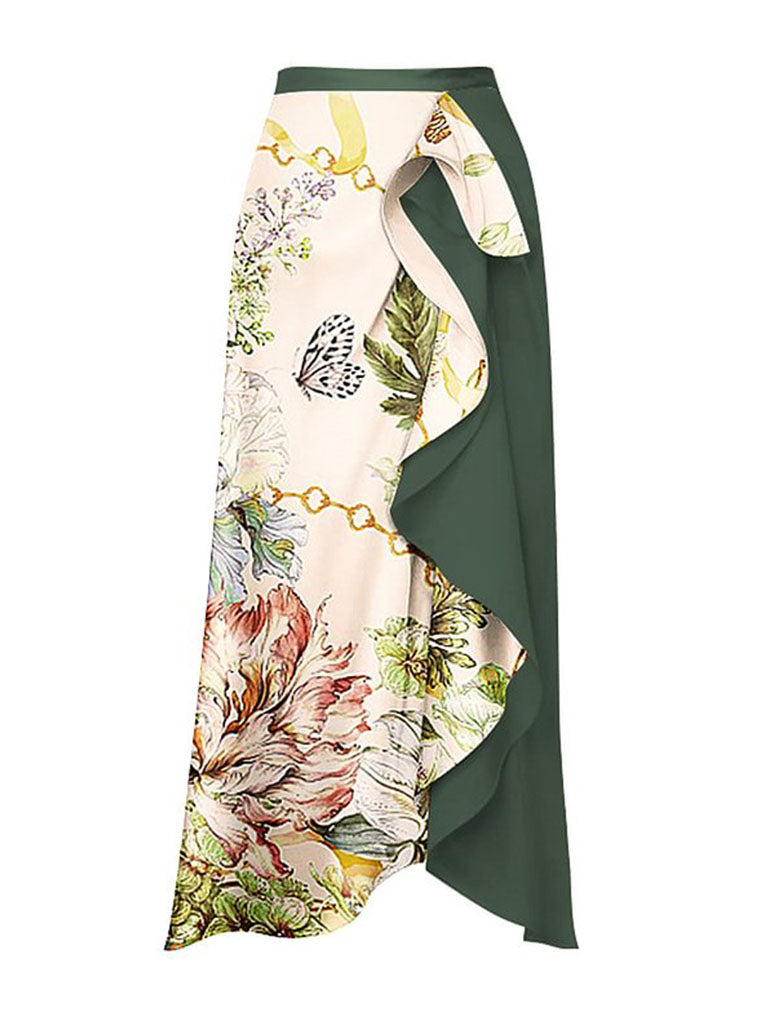 Green Retro Butterfly Print One Piece