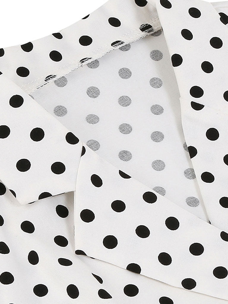 White Polka Dots Sleeveless 1950S Vintage Shirt Swing Dress
