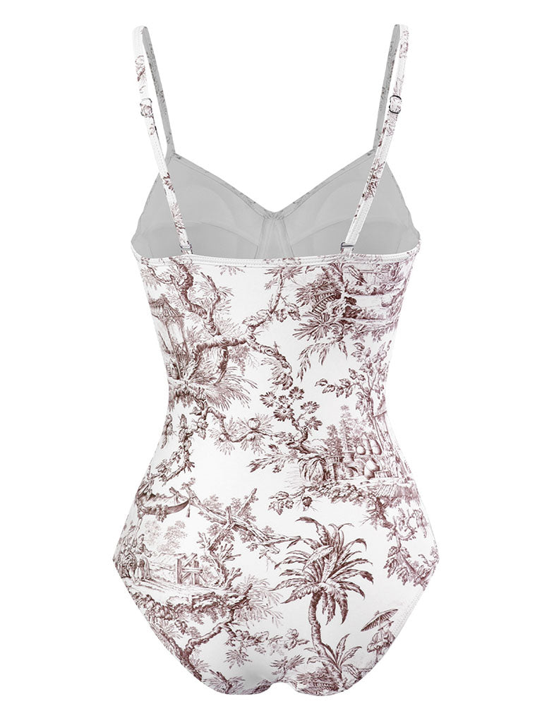 Romantic Floral Print Strap One Piece