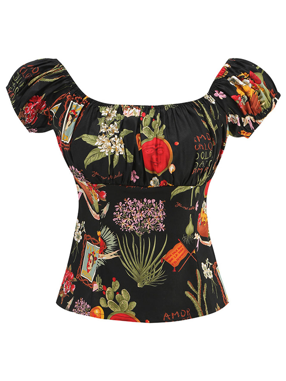 Regencycore 1950s Puff-Sleeve Ruched Top