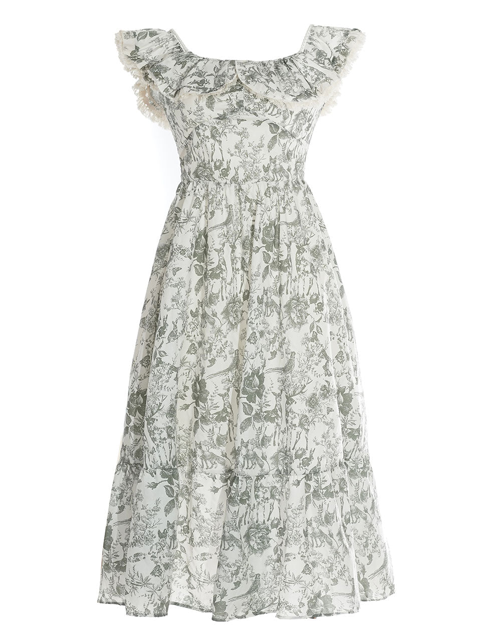 Off The Shoulder Floral Print Ruffles Vintage 1950S Dress