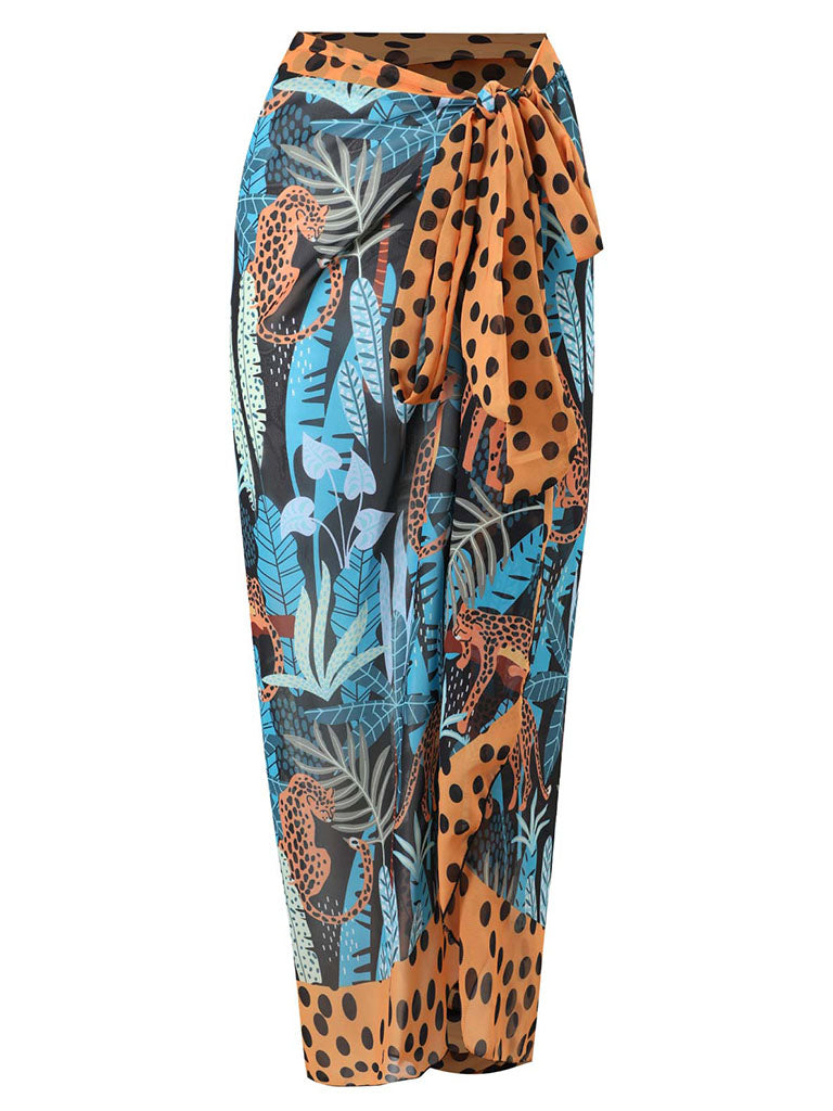 Blue Leopard Print V Neck One Piece