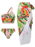 One Shoulder Floral Print Strap Two Pieces