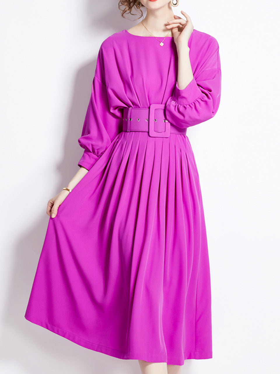 Green Dolman Sleeve High Waist Swing Party Dress