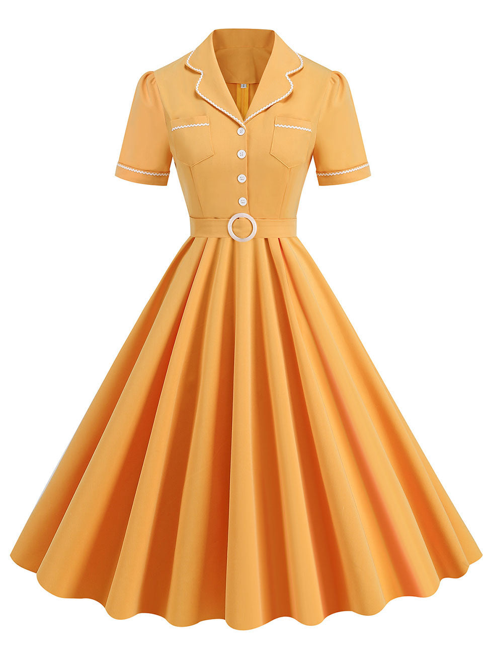 Blue 1950s Vintage Shirt Dress for Short Sleeve Audrey Hepburn Style Cocktail Swing Dress