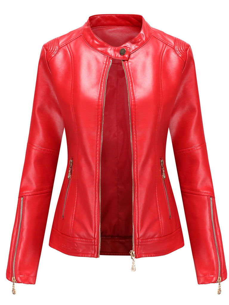 Light Green Long Sleeve PU Leather Motorcycle Jacket For Women
