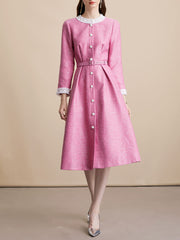 Pink Sequins Long Sleeve Classic 1950S Vintage Dress Coat