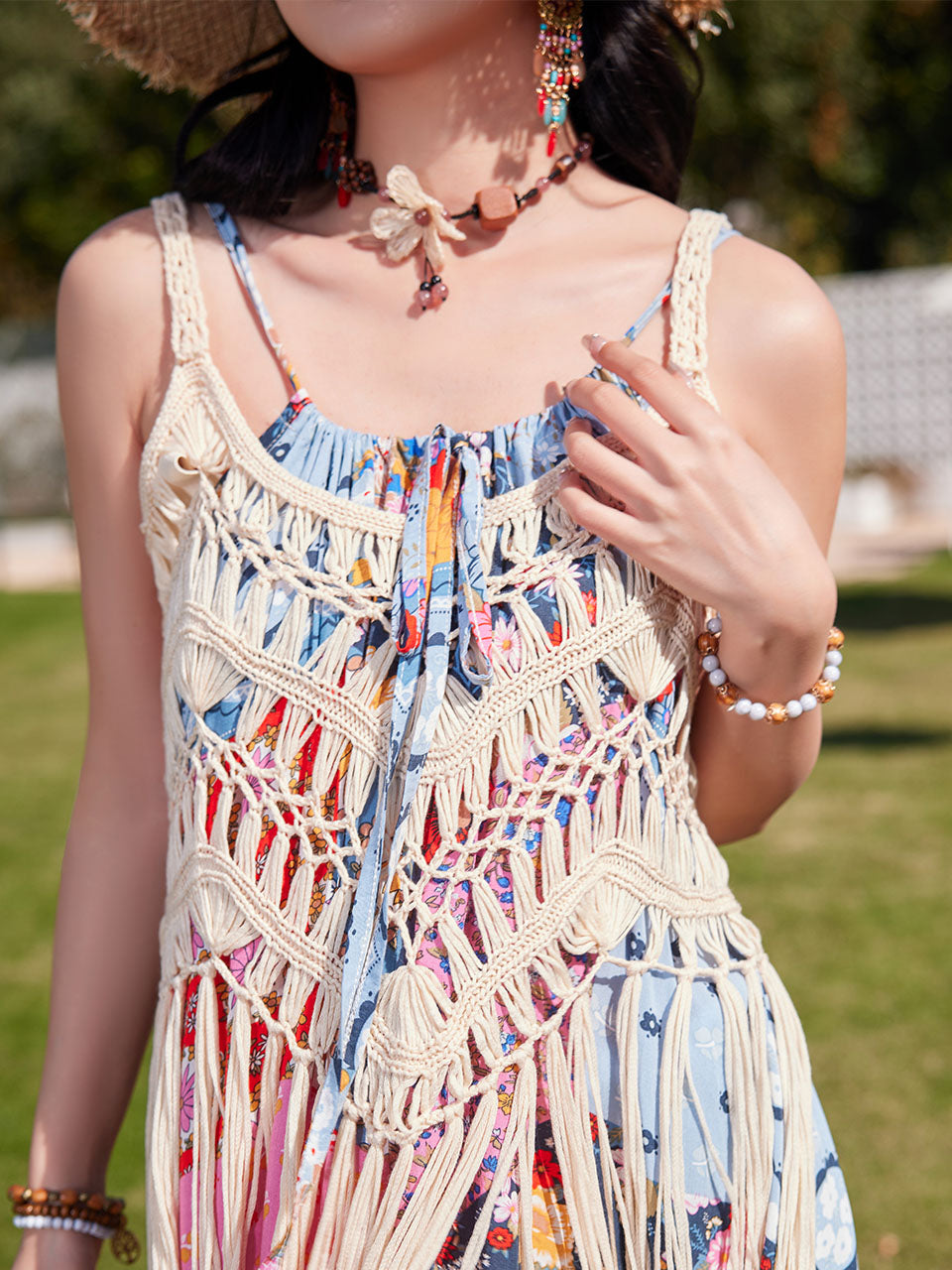 Bohemian Retro Print Strap Boho Maxi Dress