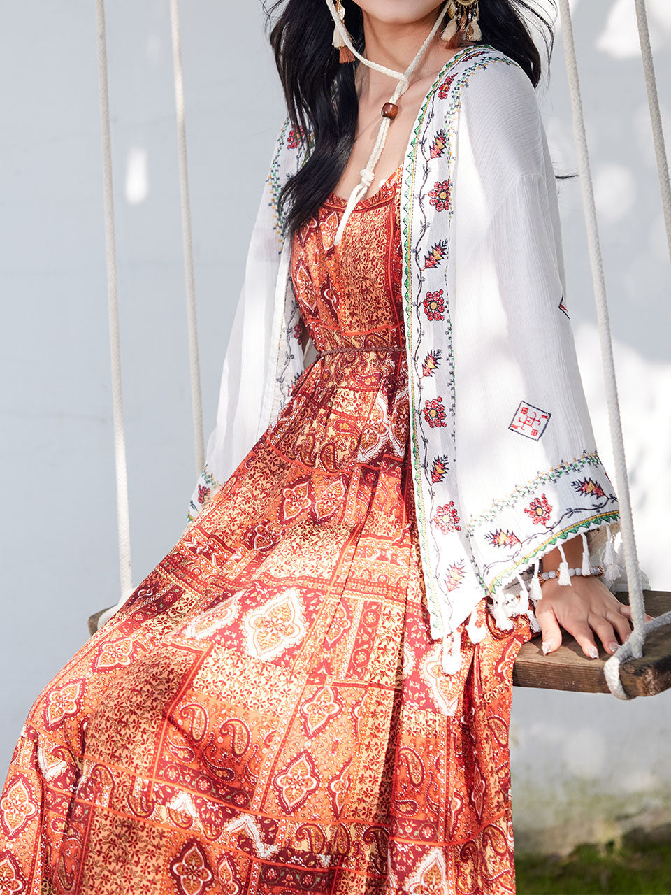 Bohemian Orange Strap Boho Maxi Dress
