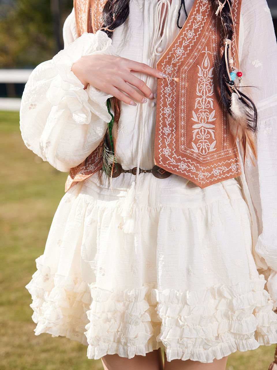 Bohemian White Long-sleeved Mini Dress
