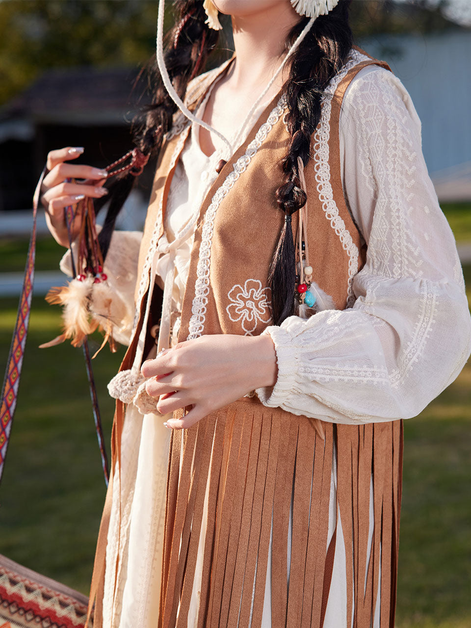 Bohemian White Tassel Cotton Maxi Dress