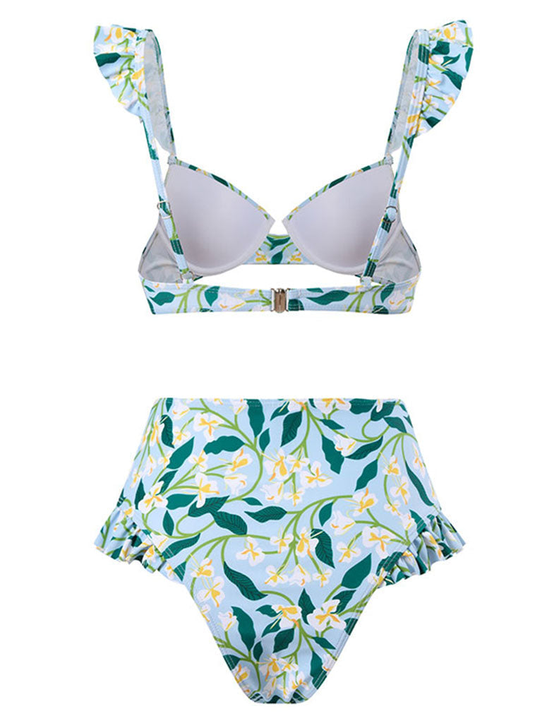 Floral Print Retro Style Strap Bikini Two Piece