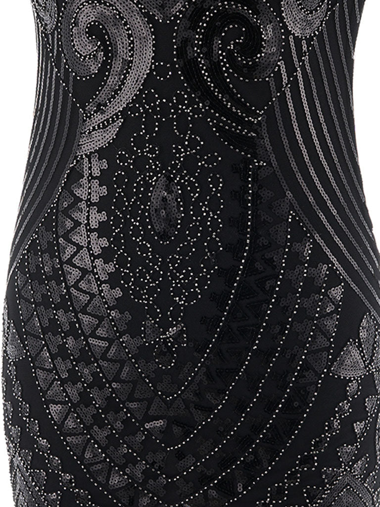 1920S Short Sleeve Fringed Sequin Gatsby Flapper Dress
