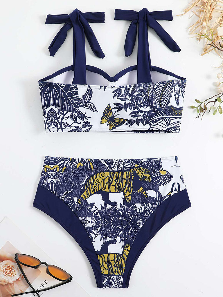 Animal Floral Print Strap Two Pieces
