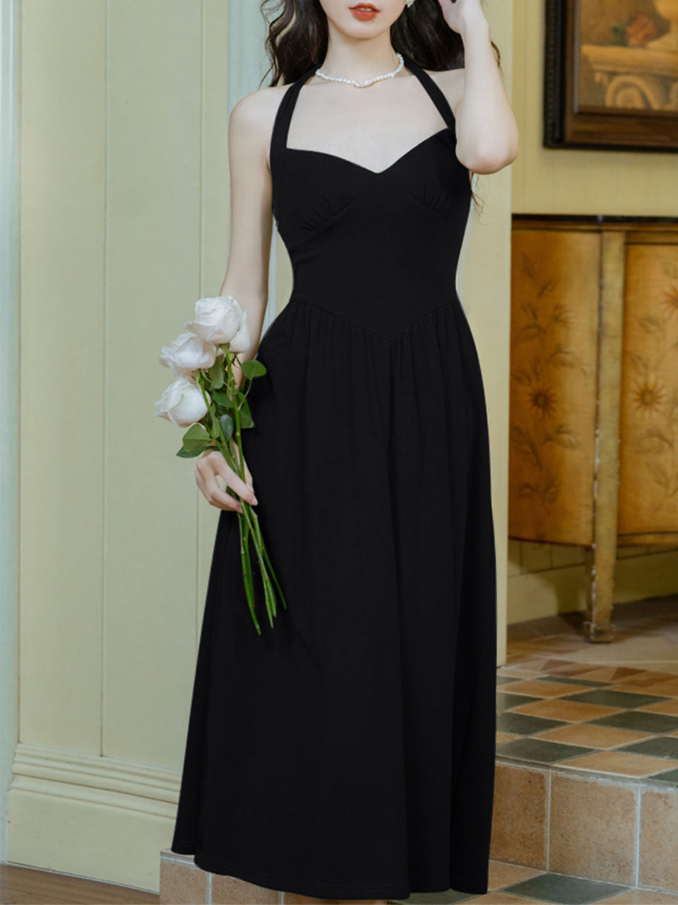 Green Halter Backless Vintage Dress Prom Dress