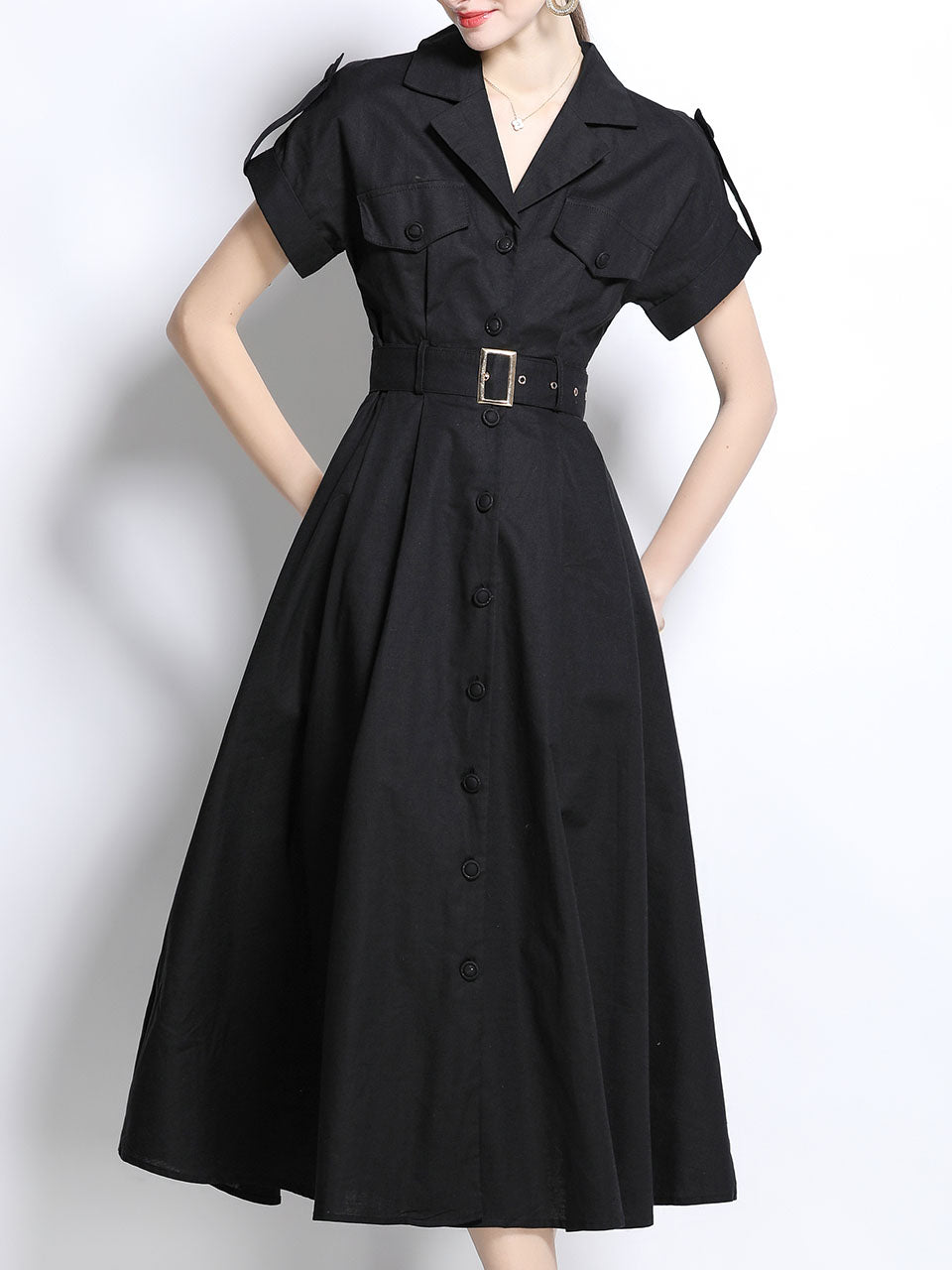 1940S Lapel Shirt Cotton Dress