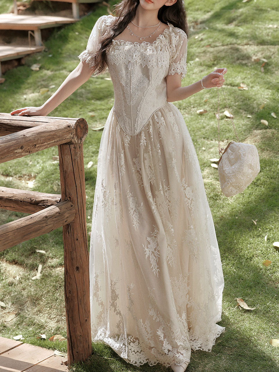 Ivory Victorian Style Lace Corset Wedding Gown Wedding Maxi Dress