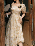 Yellow Floral Print Vintage Dream 1950S Graden Dress