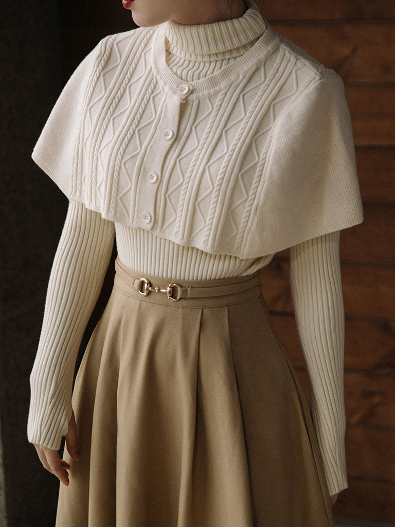 3PS White Knitted Sweater And Cape