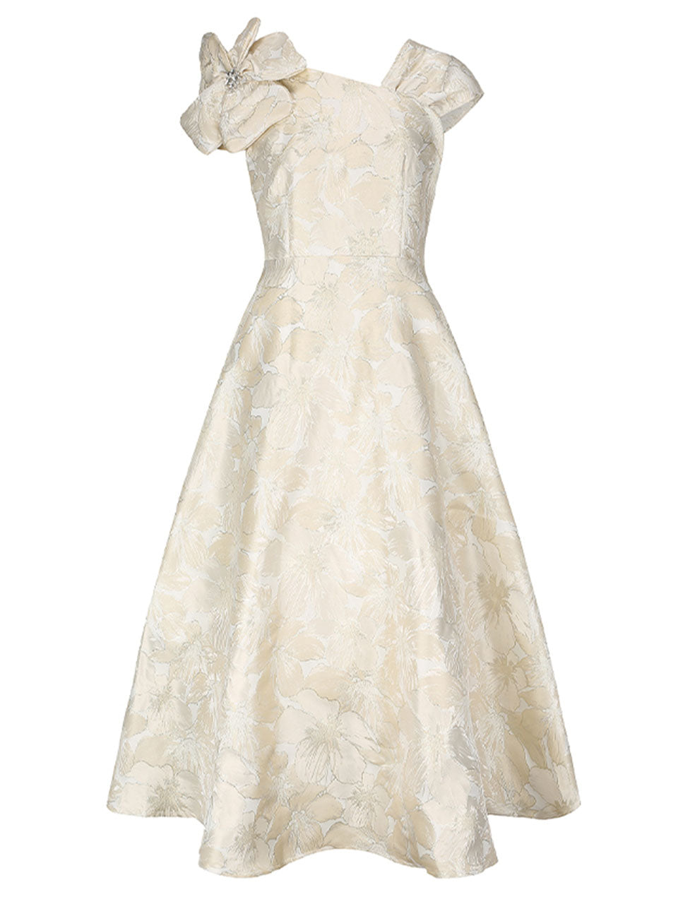 Light Green Luxury 3D Floral Jacquard One Shoulder Vintage Party Gown