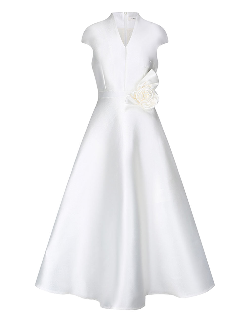 White Satin Cap Sleeve Dress for Wedding Midi Dress