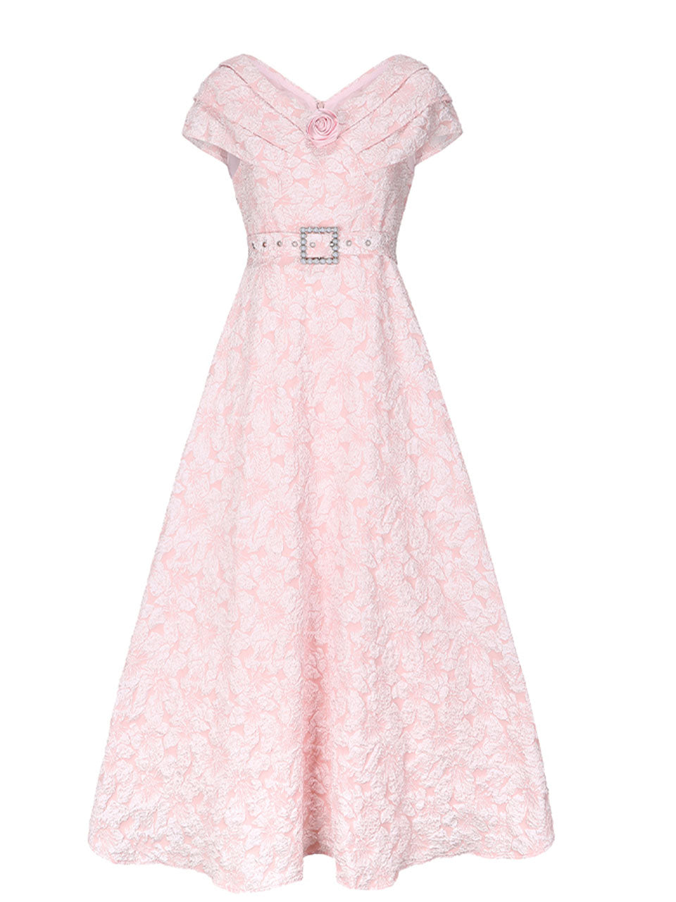 Lavender 3D Rose Vintage Pleated V-Neck Swing Dress