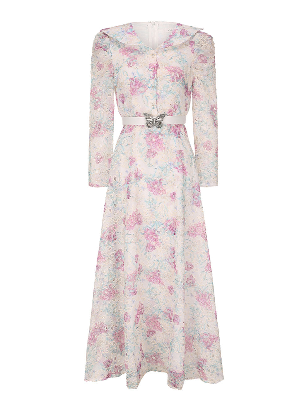 Purple Floral Print Vintage 3/4 Sleeve Dress