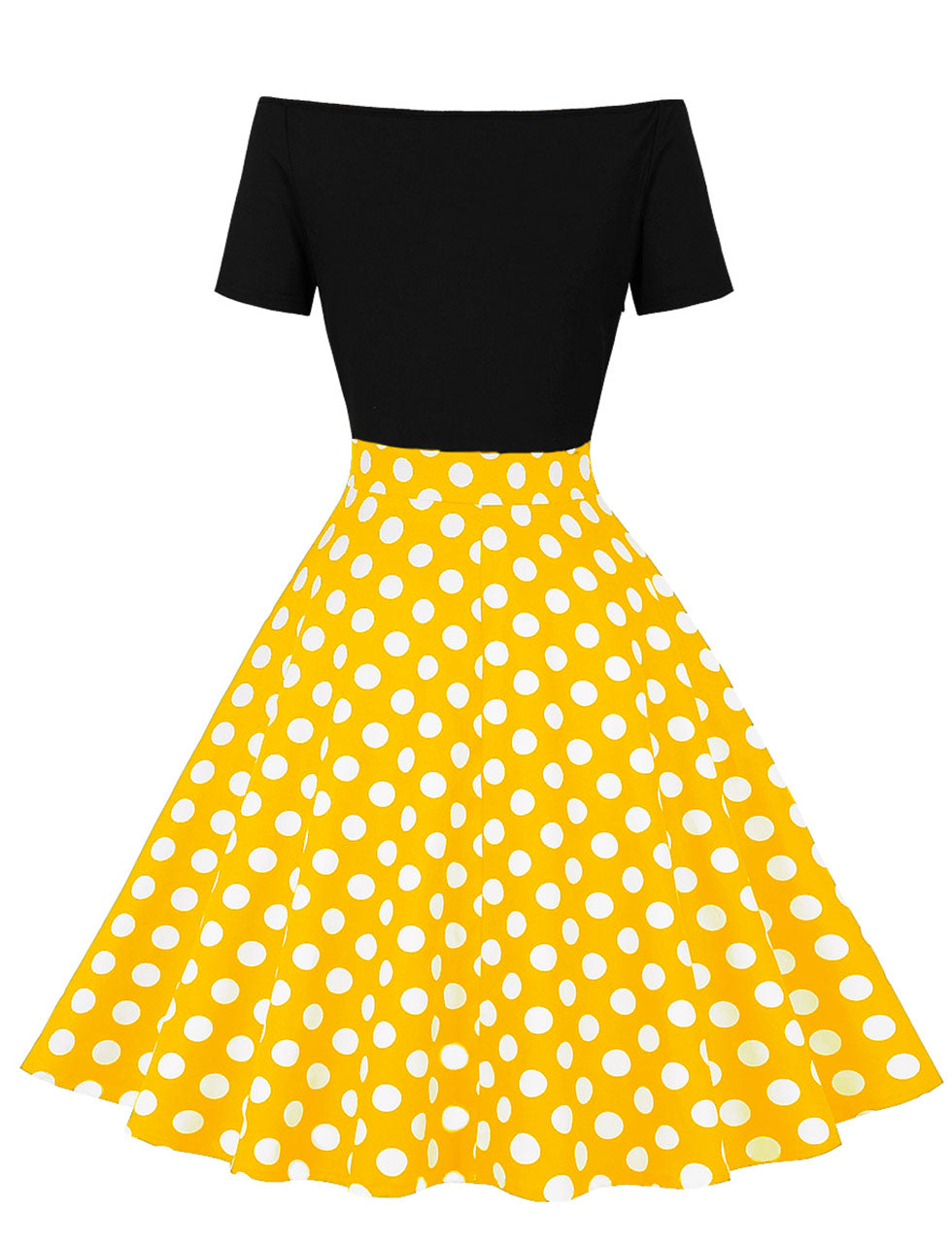 Off Shoulder Polka Dots 1950S Vintage Swing Dress