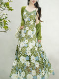 Green Floral Embroidered Lace Maxi Dress Prom Dress