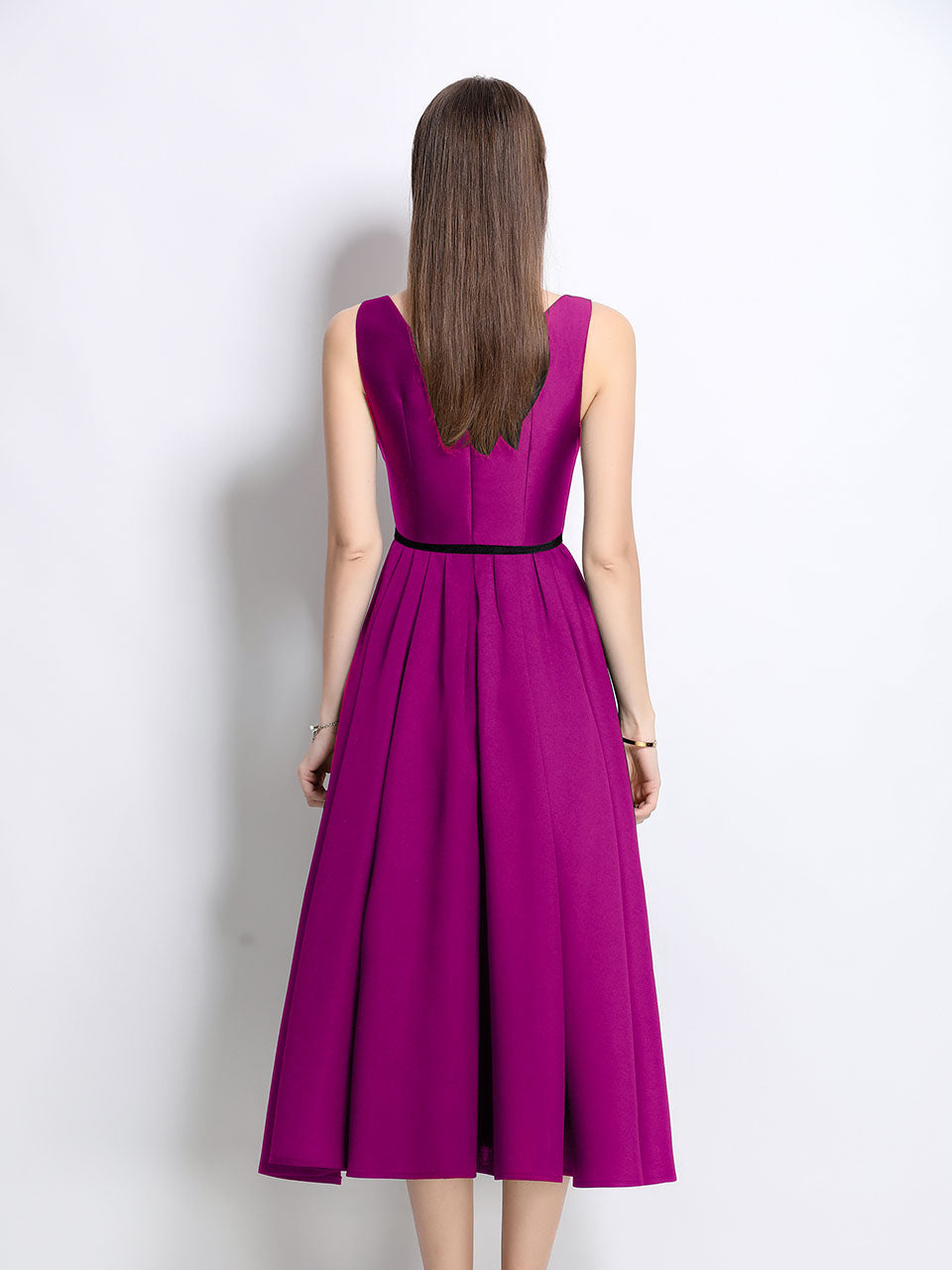 Purple Satin V Neck Sleeveless Classic 1950S Vintage Sweet Party Dress
