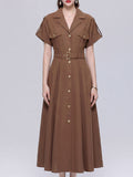 Vintage 1940s Style Brown Safari Shirt Dress