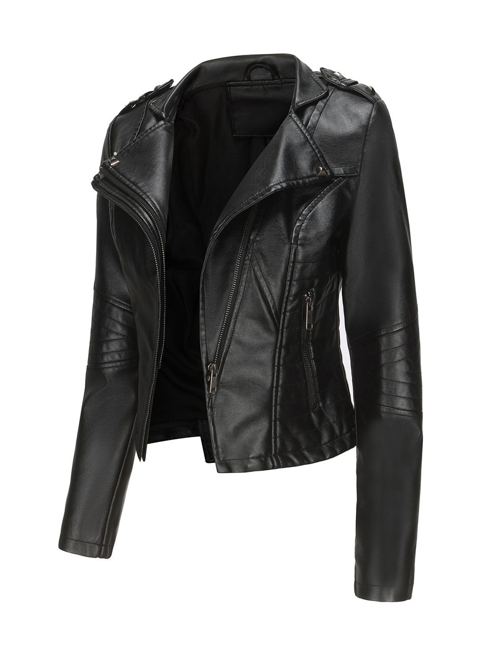 Navy Blue Faux Leather Motorcycle Jacket | Slim Fit Asymmetrical Zip Moto Biker Coat