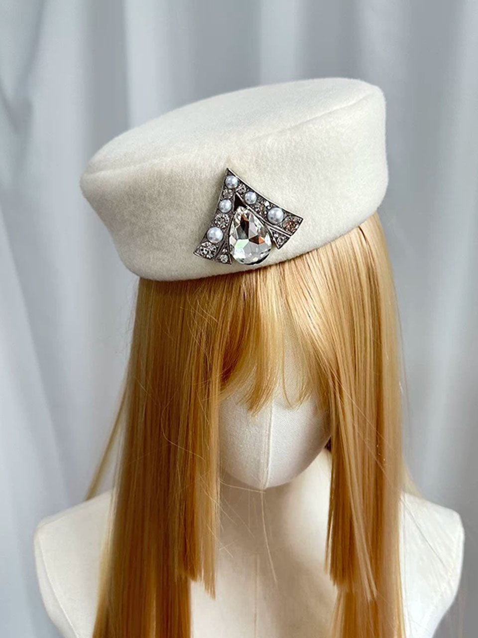 Cream Wool Felt Pillbox Hat for Women