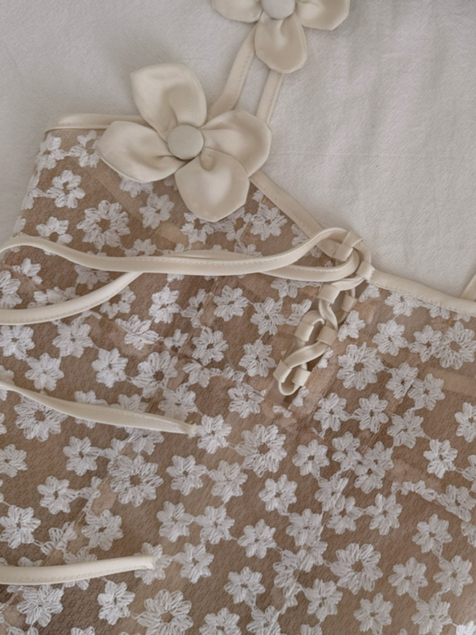 Balletcore Apricot Flower Lace Corset Mini Dress