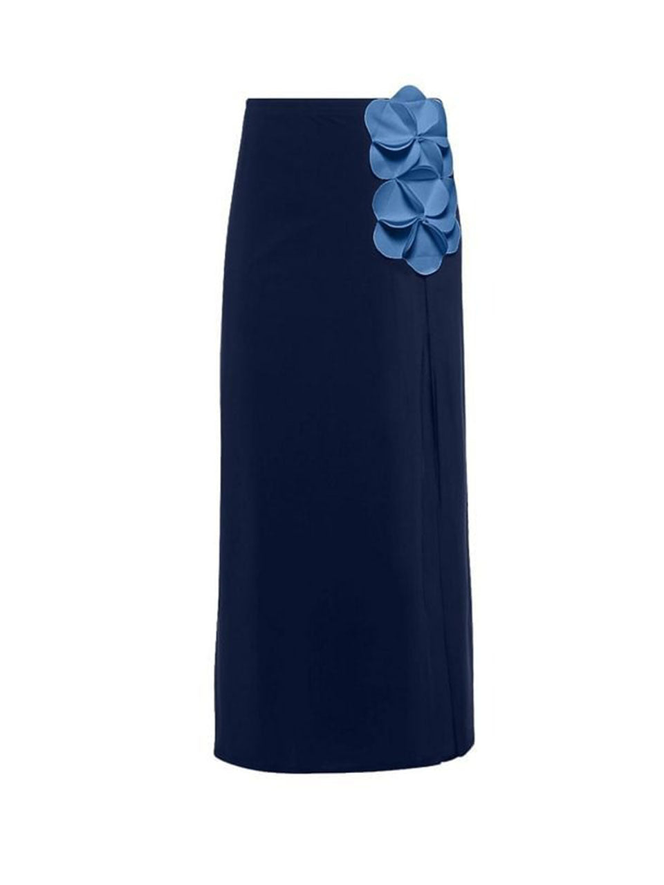 Navy Style Strapless Floral Petal Swimsuit Monokini and Side Slit Beach Maxi Skirt Set