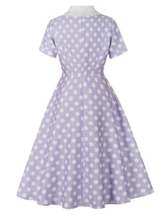 1950s Purple Peter Pan Collar Polka Dots Swing Dress