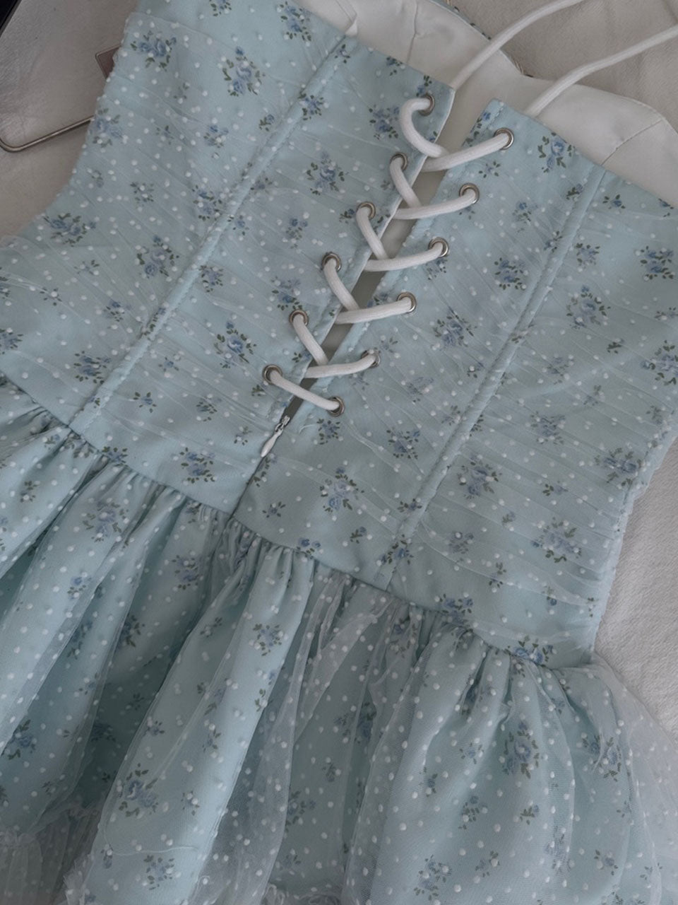 Balletcore Baby Blue Floral Lace Corset Dress