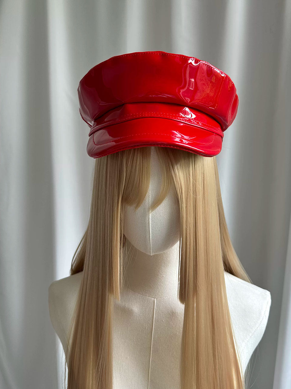 Red Patent Leather Biker Hat
