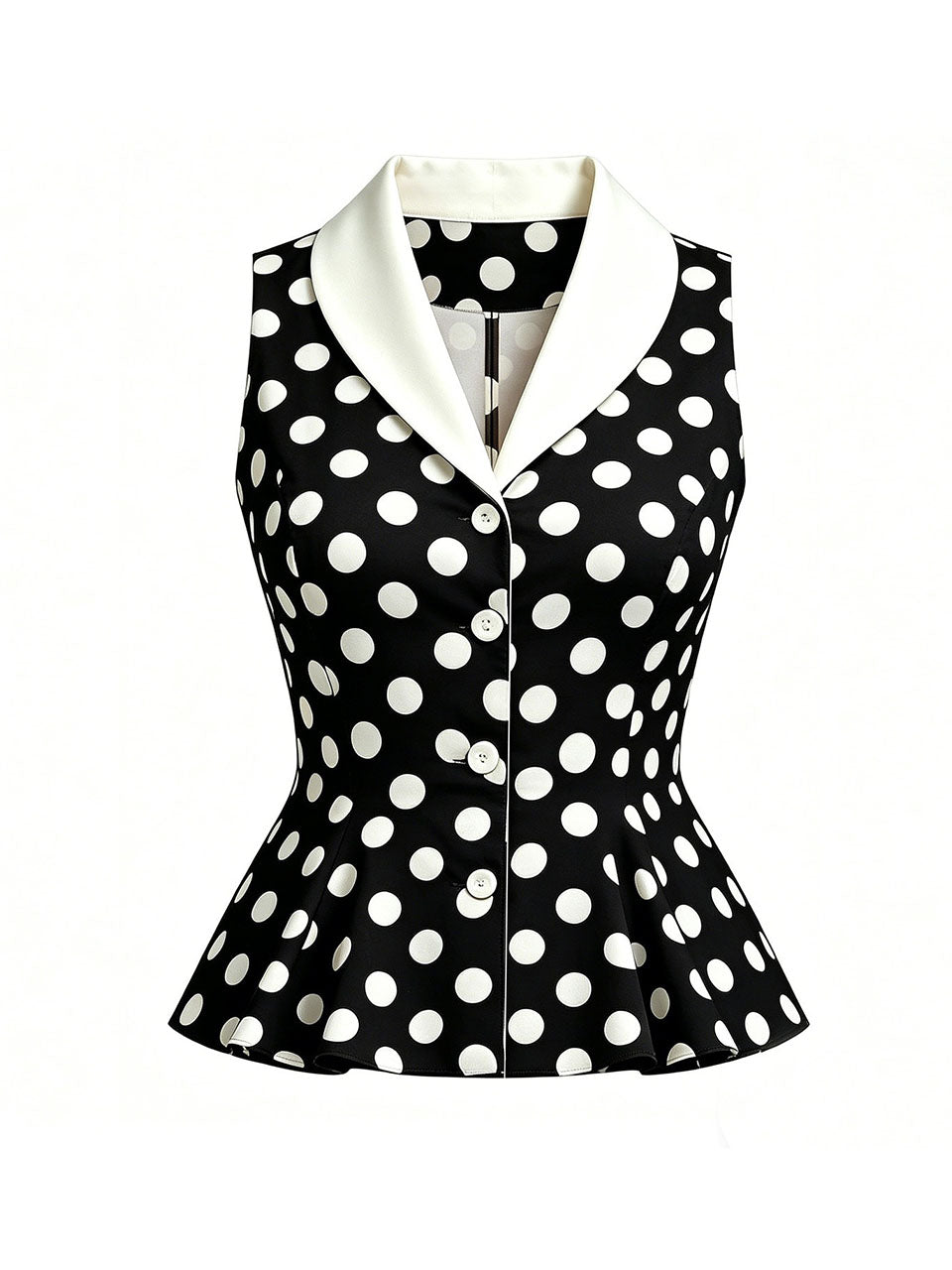 1950s Vintage Red Polka Dot Shawl Collar Peplum Vest Top Rockabilly Style