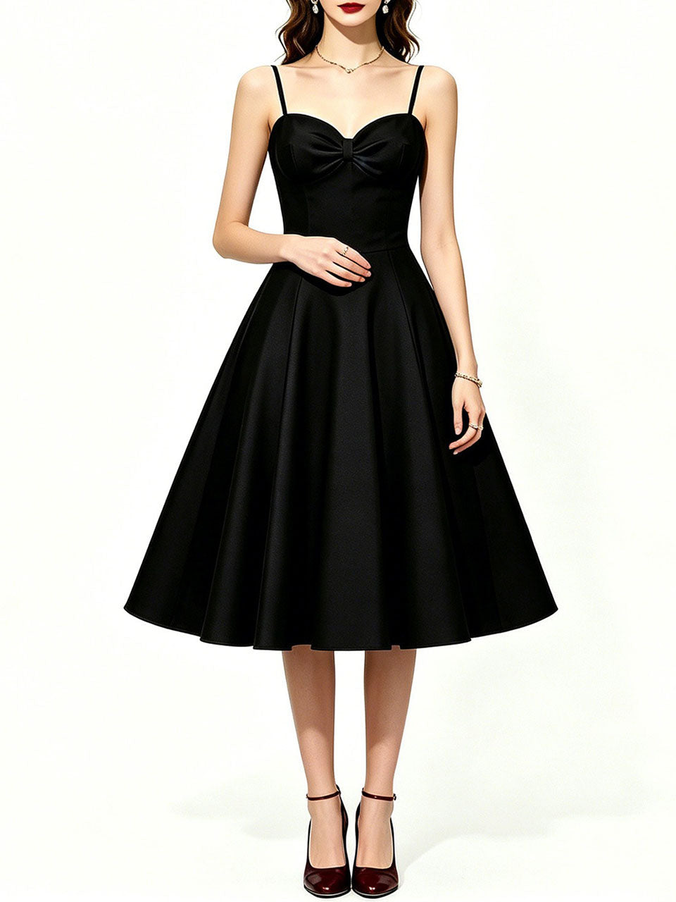 Red Satin A-Line Sweetheart Neckline Spaghetti Strap Prom & Cocktail Party Dress