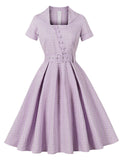 Purple Plaid Square Collar 1950s Swing Dress