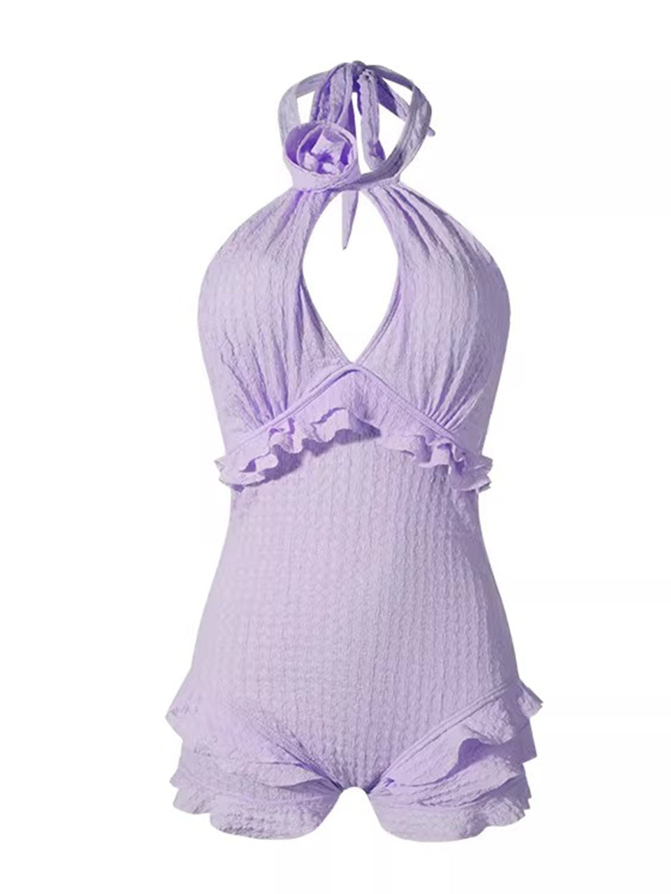Purple Halter Flower One Piece Vintage Swimsuit